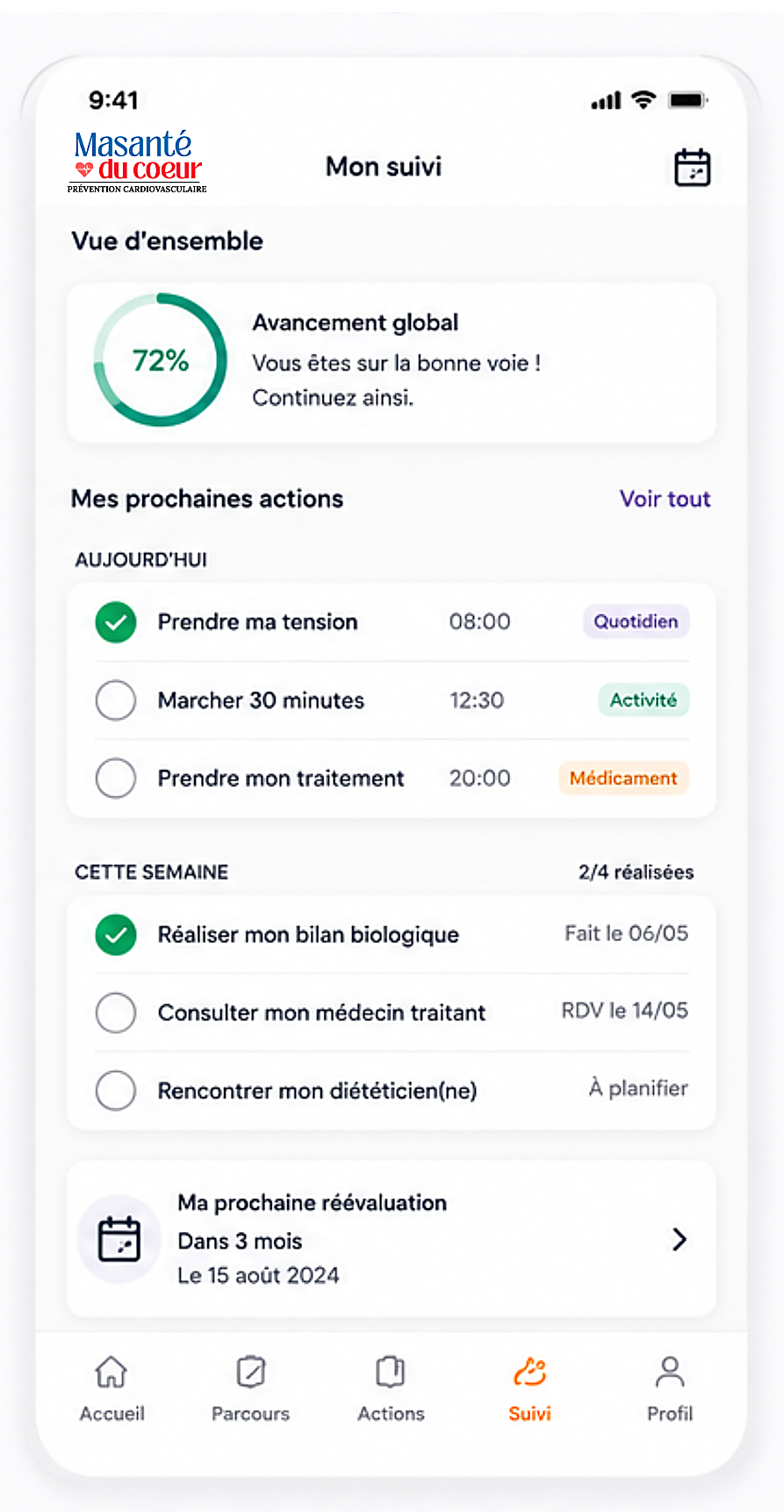 Aperçu de l’application Masantéducoeur